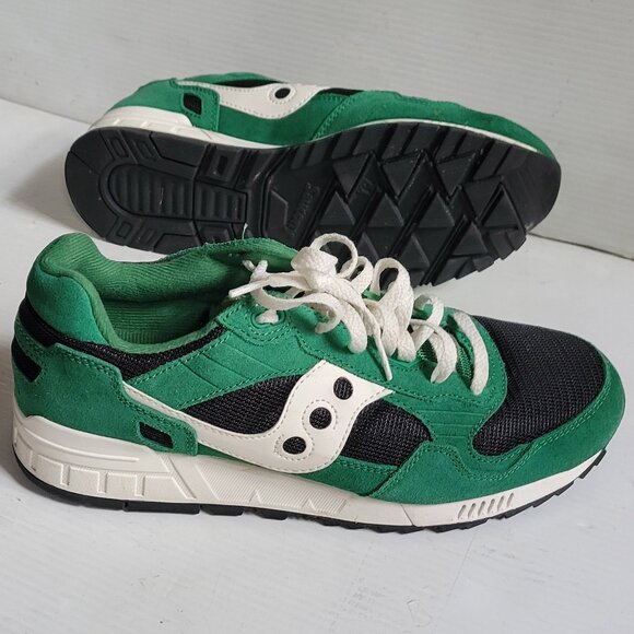 Saucony Shadow 5000 Green White Black Leather Sneaker Shoes S70404 Men's size 10 - Picture 1 of 10